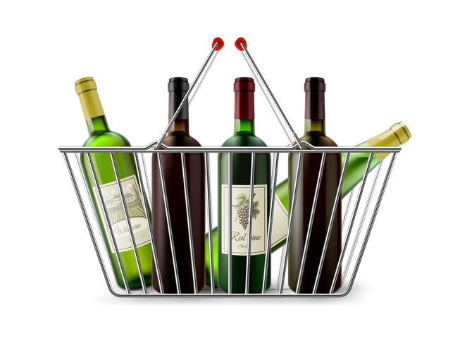 Cesta de compras metálica com pictograma de vinho vetor