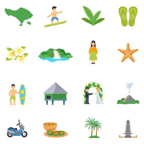 Conjunto de ícones planas sobre Bali vetor