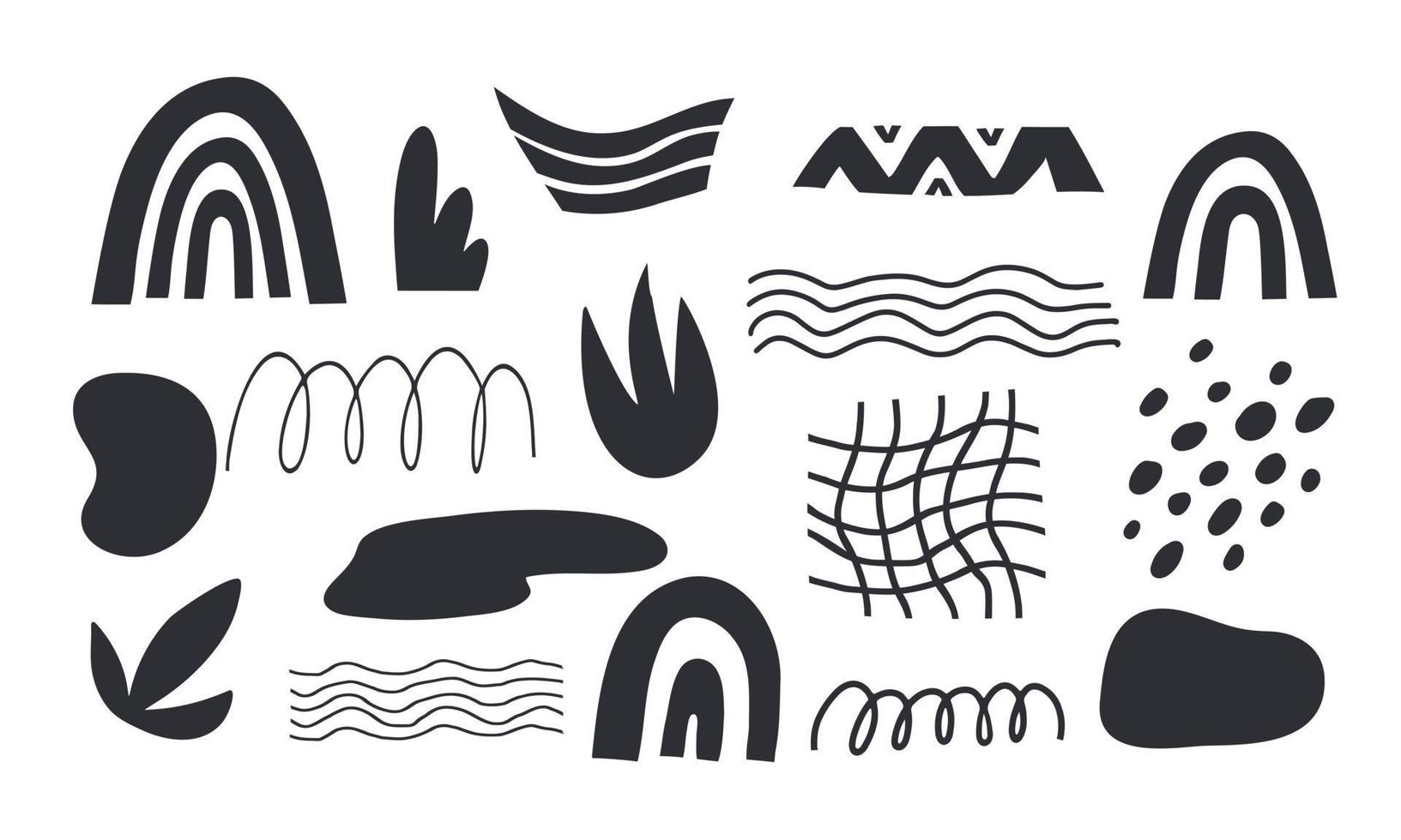 conjunto de formas abstratas pretas e texturas para design em estilo doodle vetor