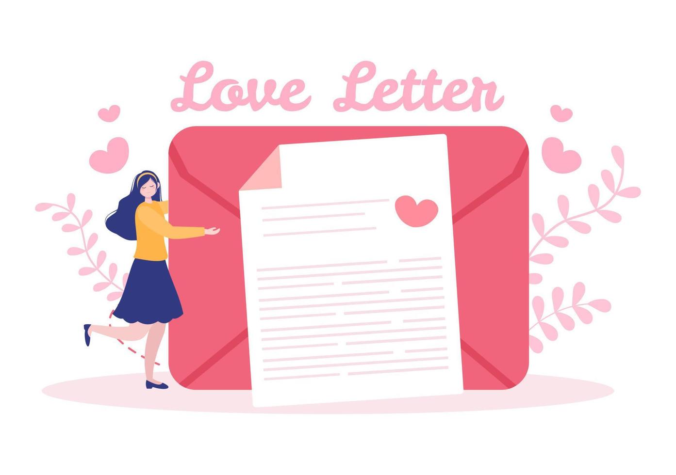 ilustração plana de fundo de carta de amor para mensagens de amor, fraternidade ou amizade na cor rosa, geralmente enviada no dia dos namorados em um envelope ou cartão comemorativo vetor