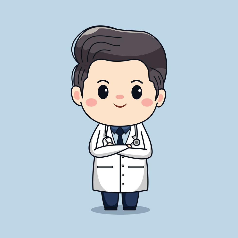 ilustração de um médico fofo com estetoscópio desenho de personagem de desenho animado de vetor kawaii