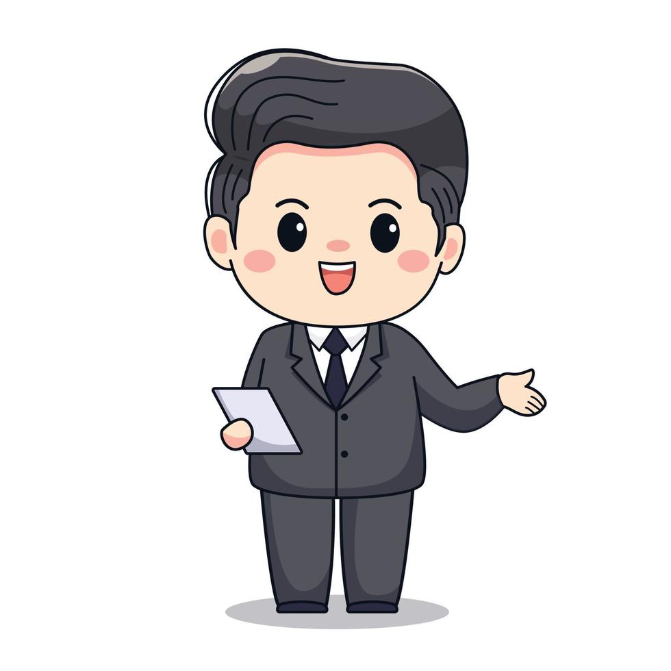 ilustração de um empresário com terno formal bonito desenho de personagens kawaii chibi vetor