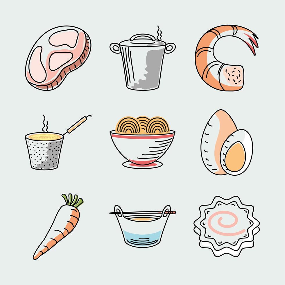 ícones definir comida vetor