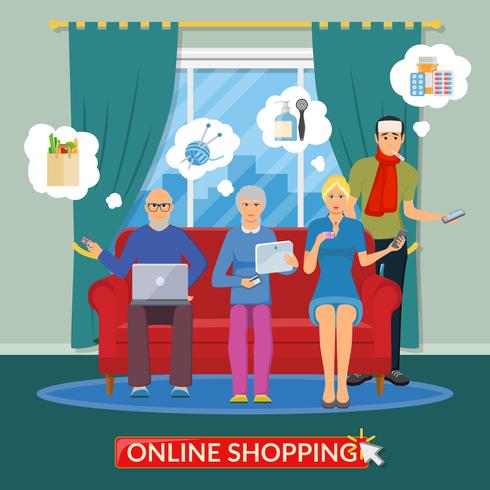 Composição plana de compras on-line vetor