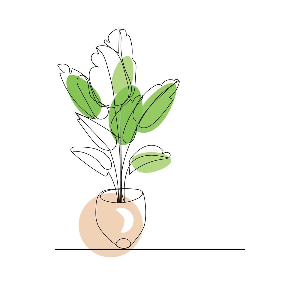 ilustração do vetor de plantas de casa, contorno de flores internas em vasos, linha de arte isolada no fundo branco para design floral.