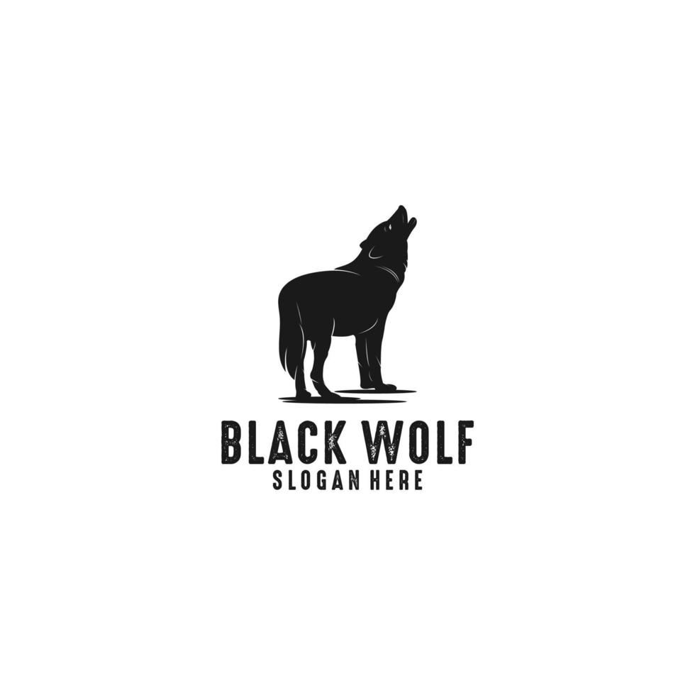 vetor de modelo de logotipo de lobo negro, ícone em fundo branco