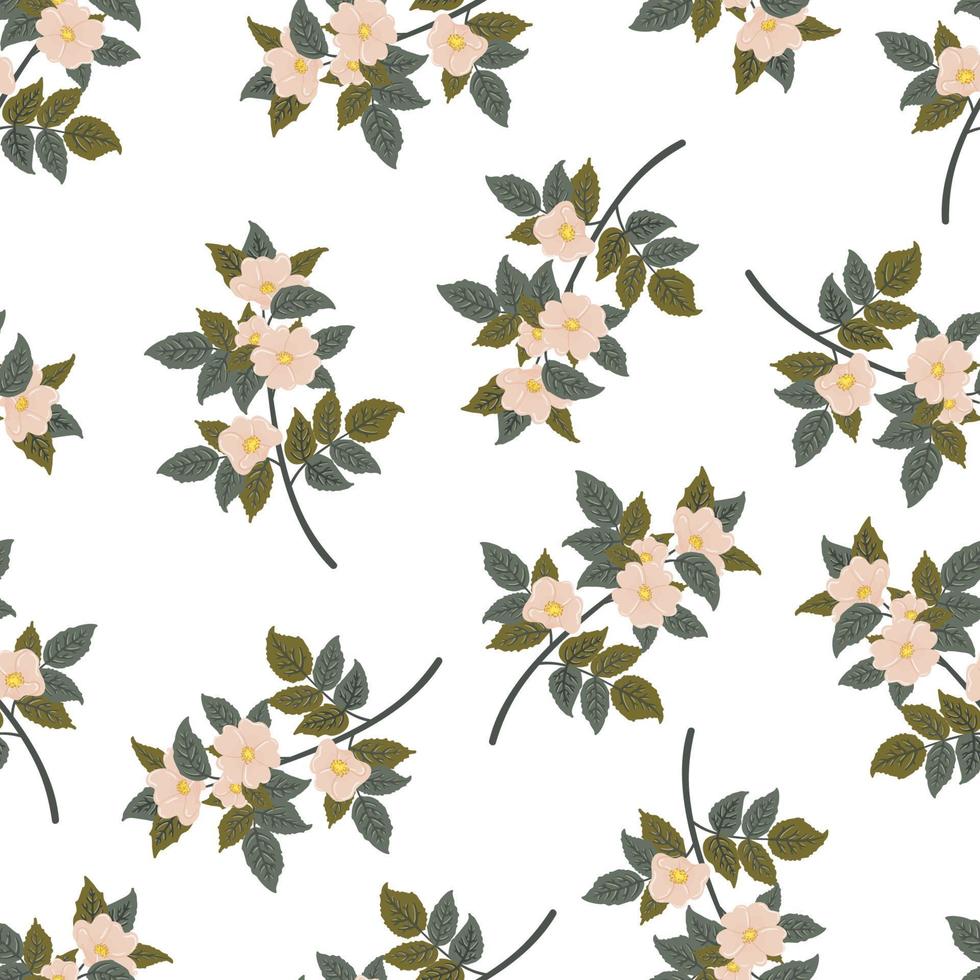 textura de flores e folhas de rosa selvagem. Seamless vector pattern briar, dog-rose, eglantine para tecido, papel de embrulho e outro seu projeto.