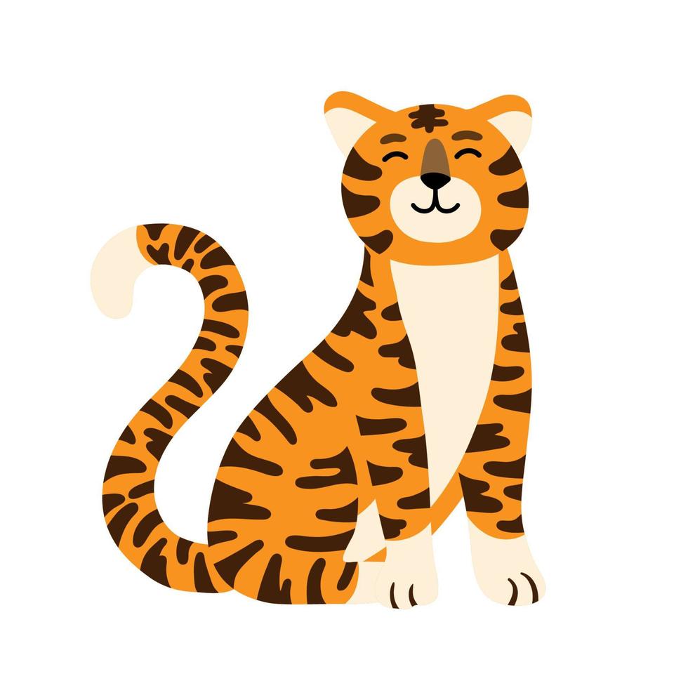 ilustração em vetor de um tigre listrado de gengibre. símbolo do feriado chinês, personagem de ano novo de 2022. tema de fauna e vida selvagem, selva de gatos, mascote de mamífero selvagem