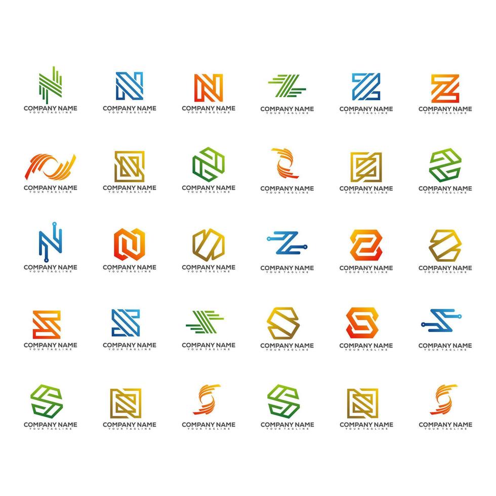 conjunto de vetor de design de logotipo colorido de logotipo de carta abstrata