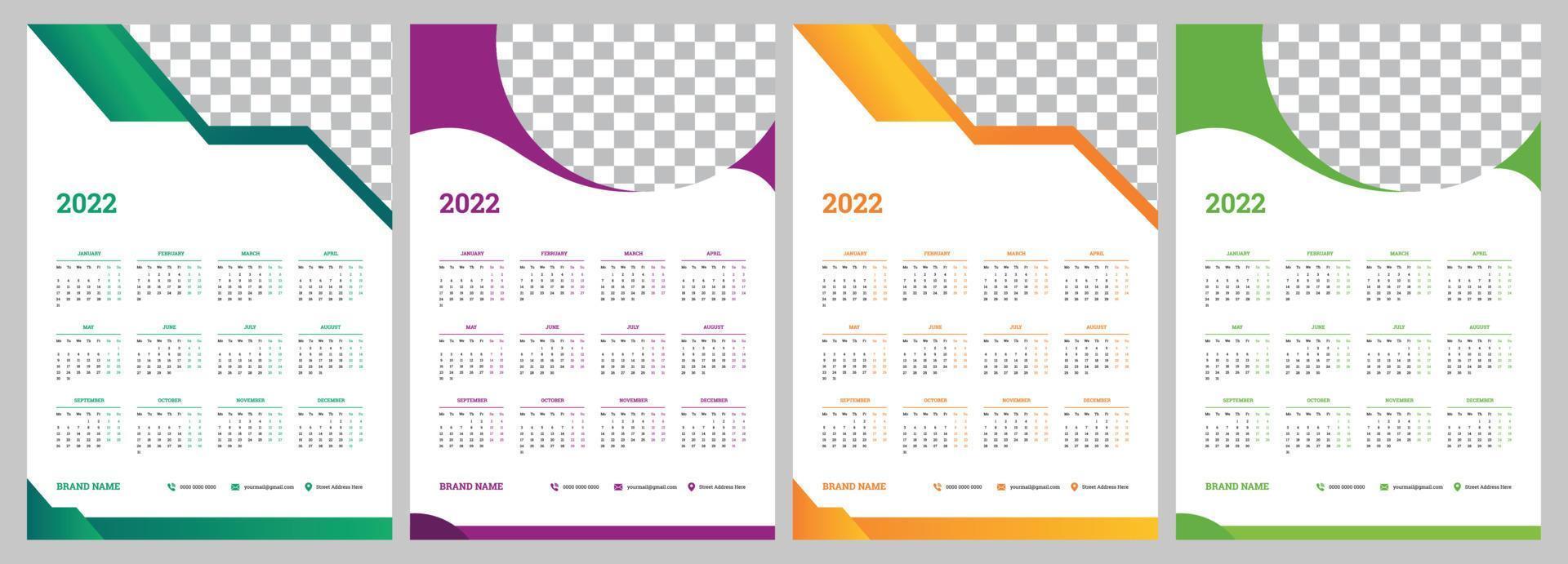 A semana de design do calendário de 2022 começa na segunda-feira vetor