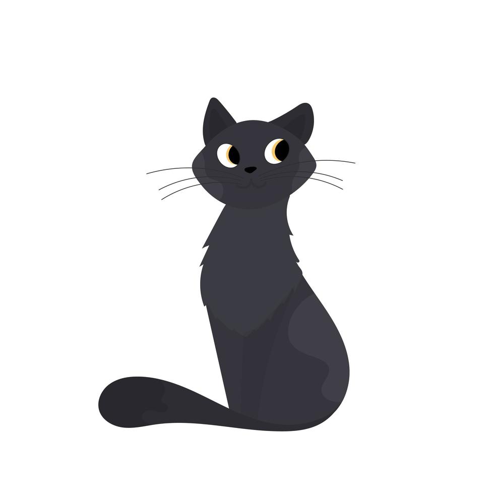 gato preto. o gato desvia o olhar com curiosidade. bom para adesivos e cartões postais. isolado. vetor. vetor