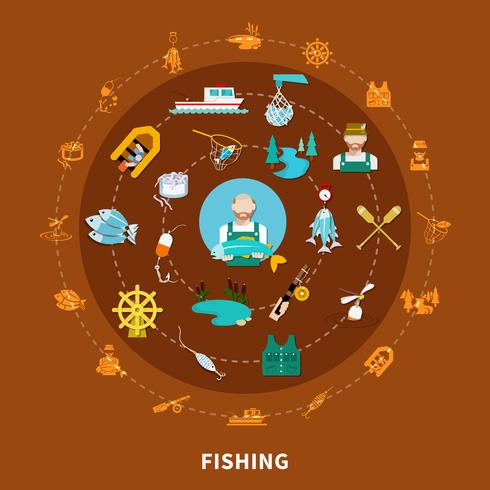 Composição redonda de ícones de pesca vetor