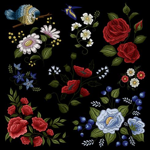 Bordado Floral Folk Fashion Pattern vetor