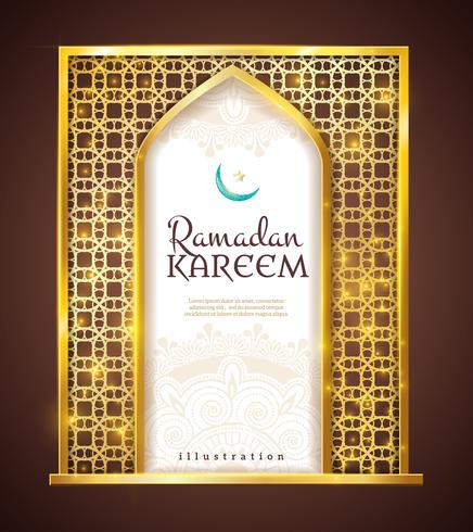 Ornamento tradicional do quadro dourado de Ramadan Kareem vetor