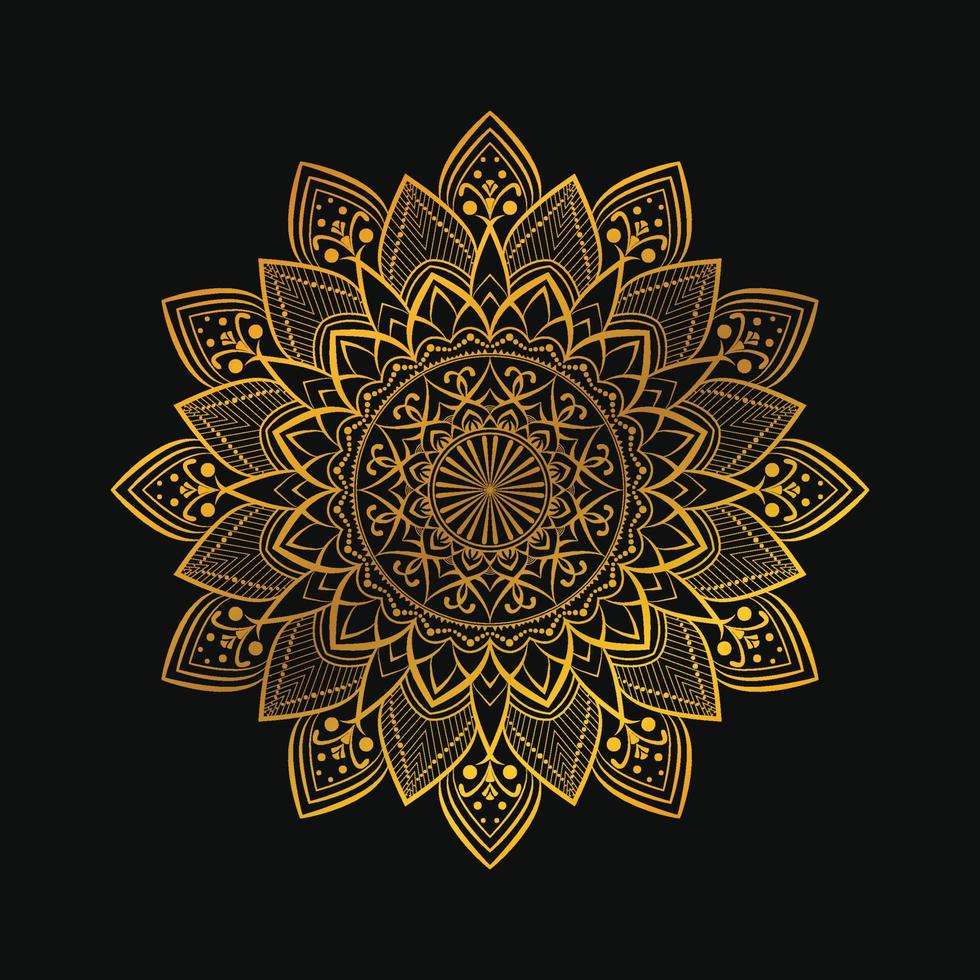 Fundo ornamental do projeto da mandala de luxo na cor ouro. projeto de mandala decorativa para impressão, cartaz, capa, folheto, panfleto, banner. vetor