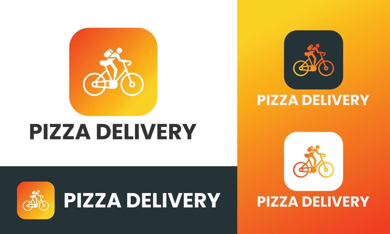 ícone do aplicativo de entrega de bicicleta de pizza. Ícone de serviço de entrega de alimentos, ilustração vetorial de logotipo de serviço em casa delevery vetor