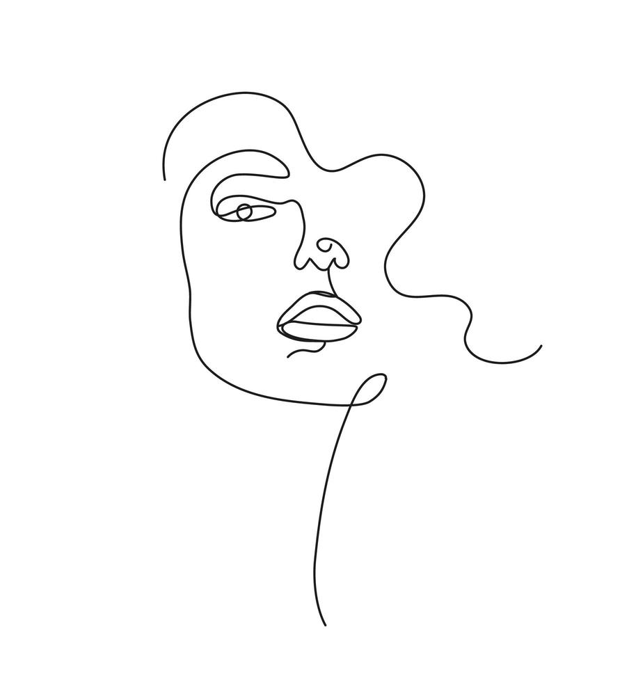 vetor arte linear desenhada à mão, rosto de mulher, linha contínua, conceito de moda, minimalista de beleza feminina. impressão, ilustração para camiseta, design, logotipo para cosméticos, etc.