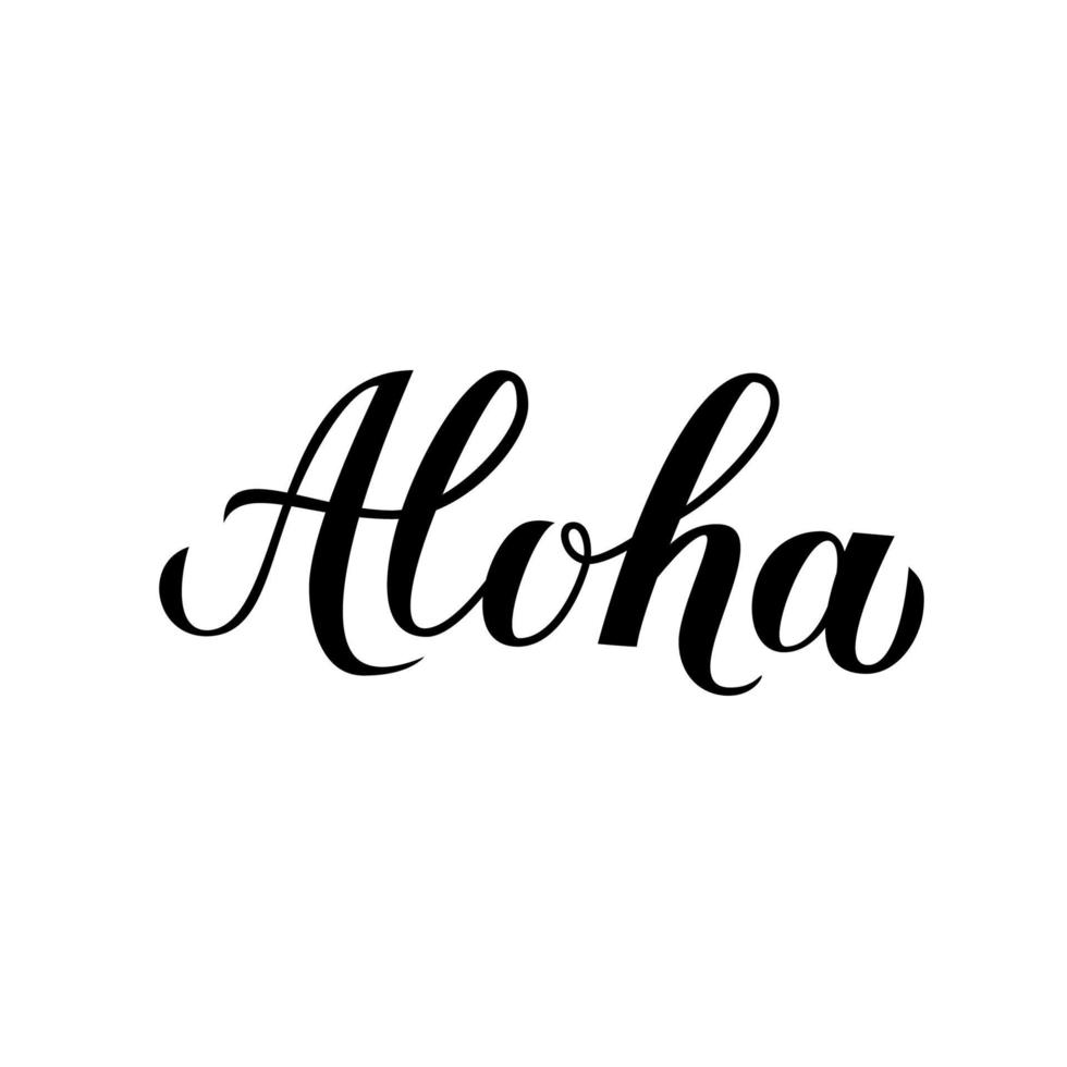 aloha caligrafia letras isoladas em branco. conceito de férias de verão. mão escrita frase em língua havaiana Olá. fácil de editar o modelo de vetor para design de logotipo, banner, cartaz, folheto, t-shot.