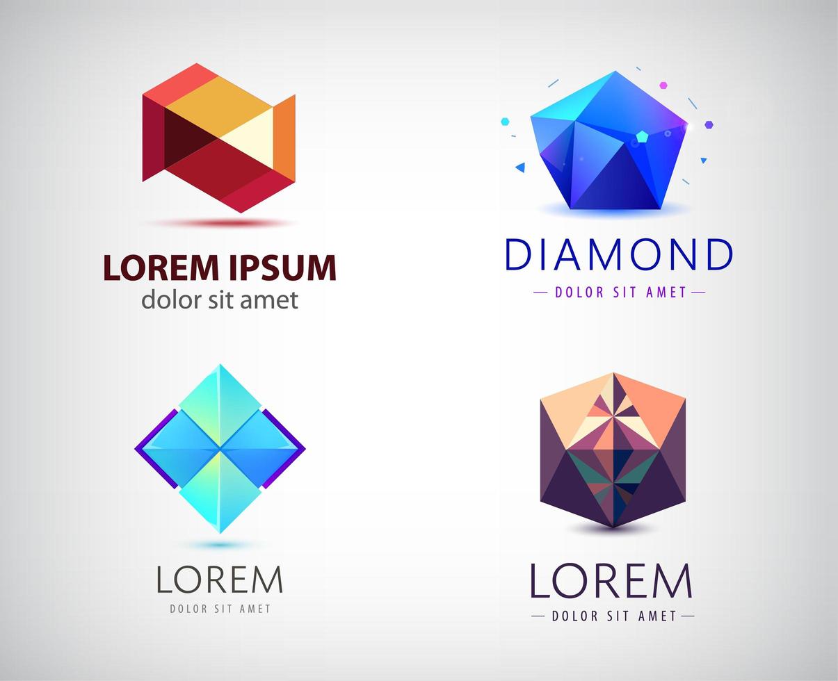 conjunto de vetores de logotipos 3d geométricos abstratos, formas. coleção de logotipo de origami de faceta de cristal. elementos de design gráfico para sua empresa.