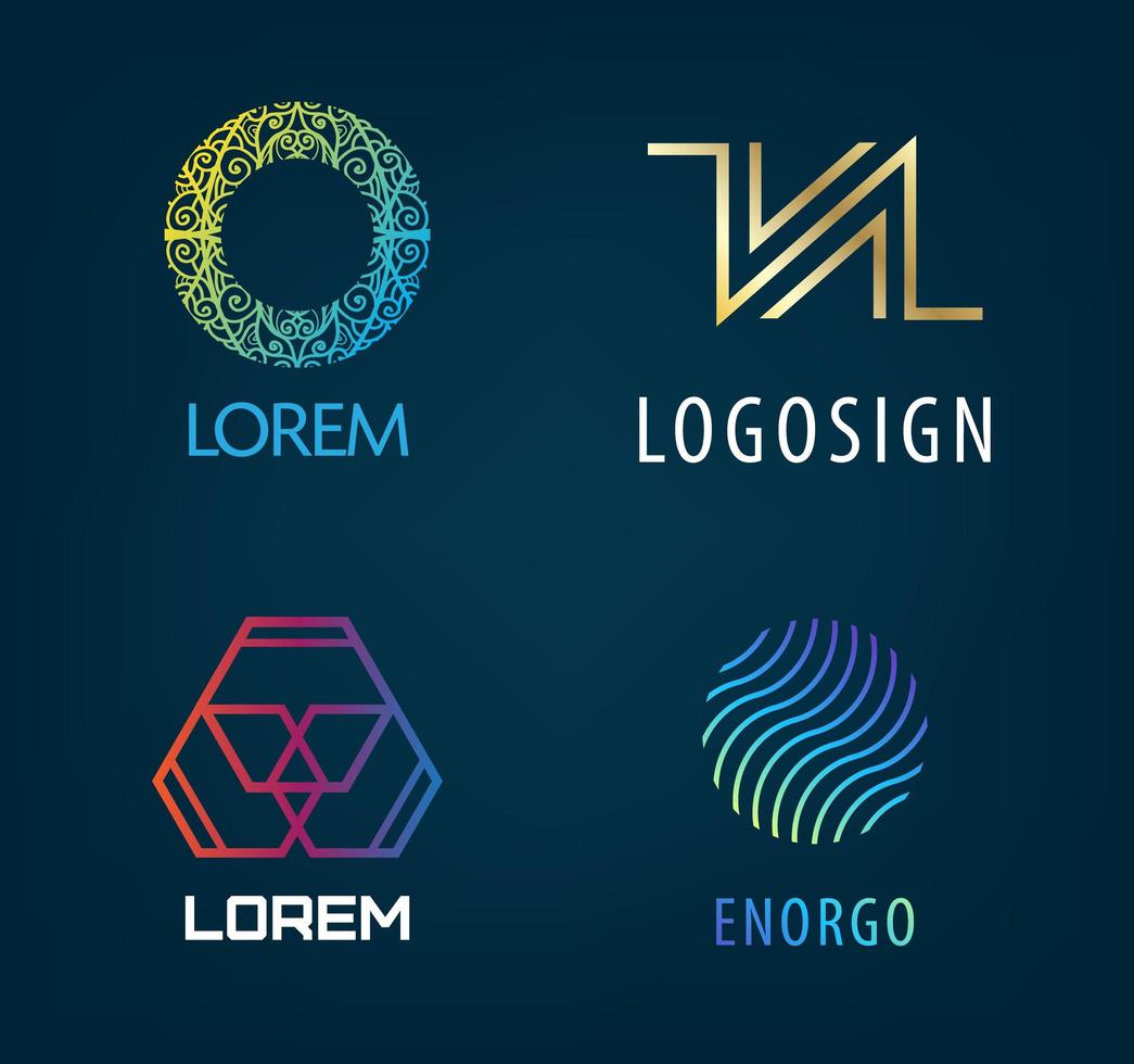 conjunto de vetores de logotipos abstratos isolados em fundos escuros. lineares, ícones elegantes de monograma