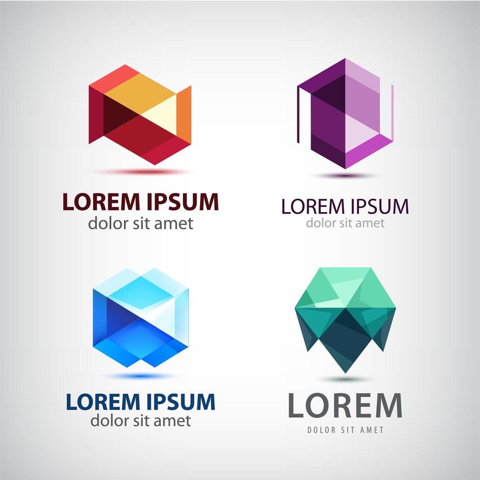 conjunto de vetores de logotipos, ícones e sinais 3D de cristal