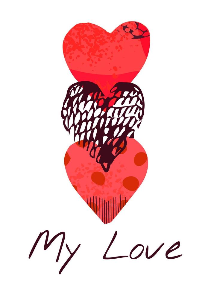 ilustração vetorial com shepe de coração desenhado à mão. meu amor. pode ser usado para impressão de t-shirt, convite, cartão comemorativo, cartazes, banners vetor
