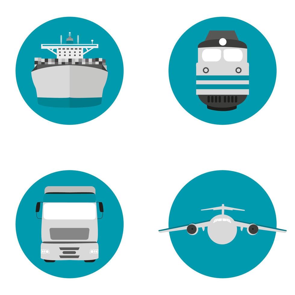 transportes aéreos, marítimos e terrestres. ícones isolados de vetor plana