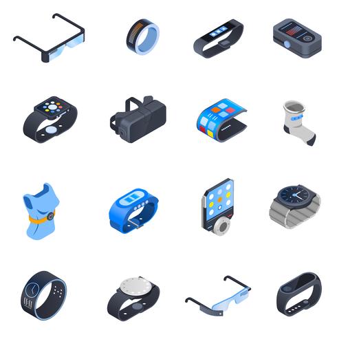 Conjunto de ícones isométrica de tecnologia wearable vetor