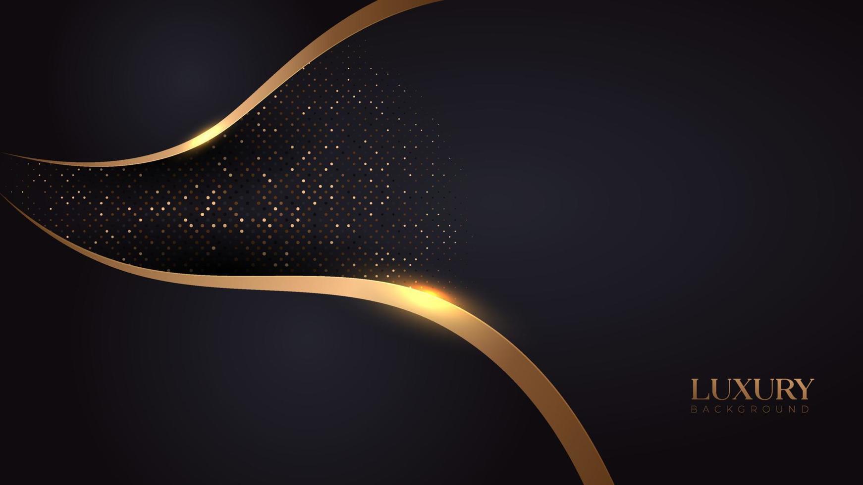 elemento abstrato do projeto da onda do ouro da cor brilhante. elemento de design abstrato onda brilhante de ouro com efeito de brilho em fundo escuro. vetor