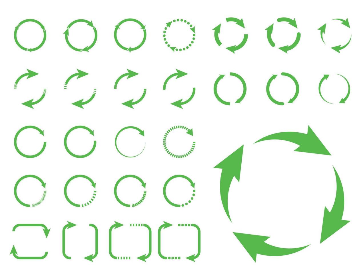 ícone de seta verde em fundo branco. seta circular. símbolo de reciclagem. vetor