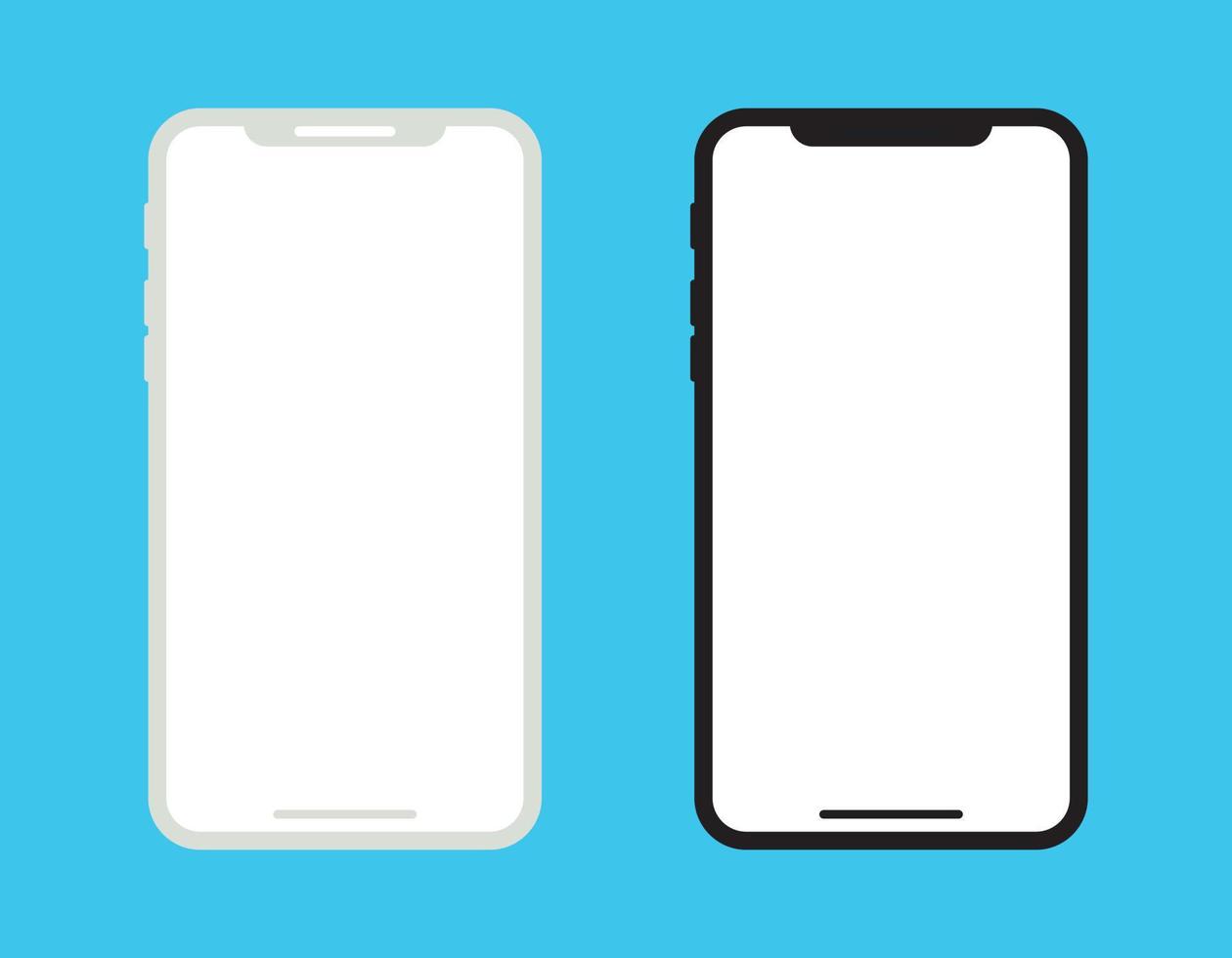 maquete plana de telefone móvel sobre fundo azul. smartphone branco e preto com tela em branco. vetor