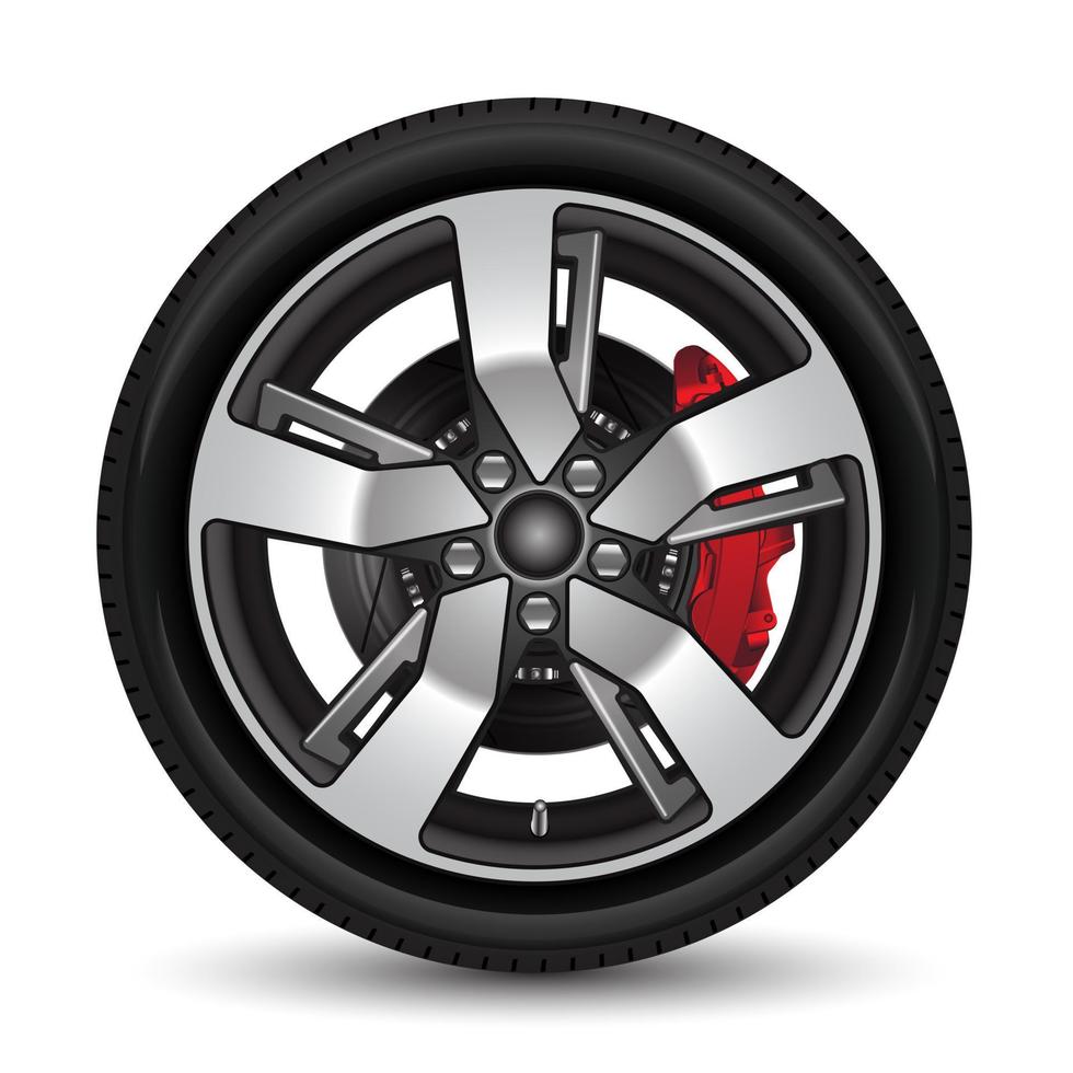 estilo de pneu de carro de roda de alumínio de corrida quebra de disco cinza em vetor de fundo branco