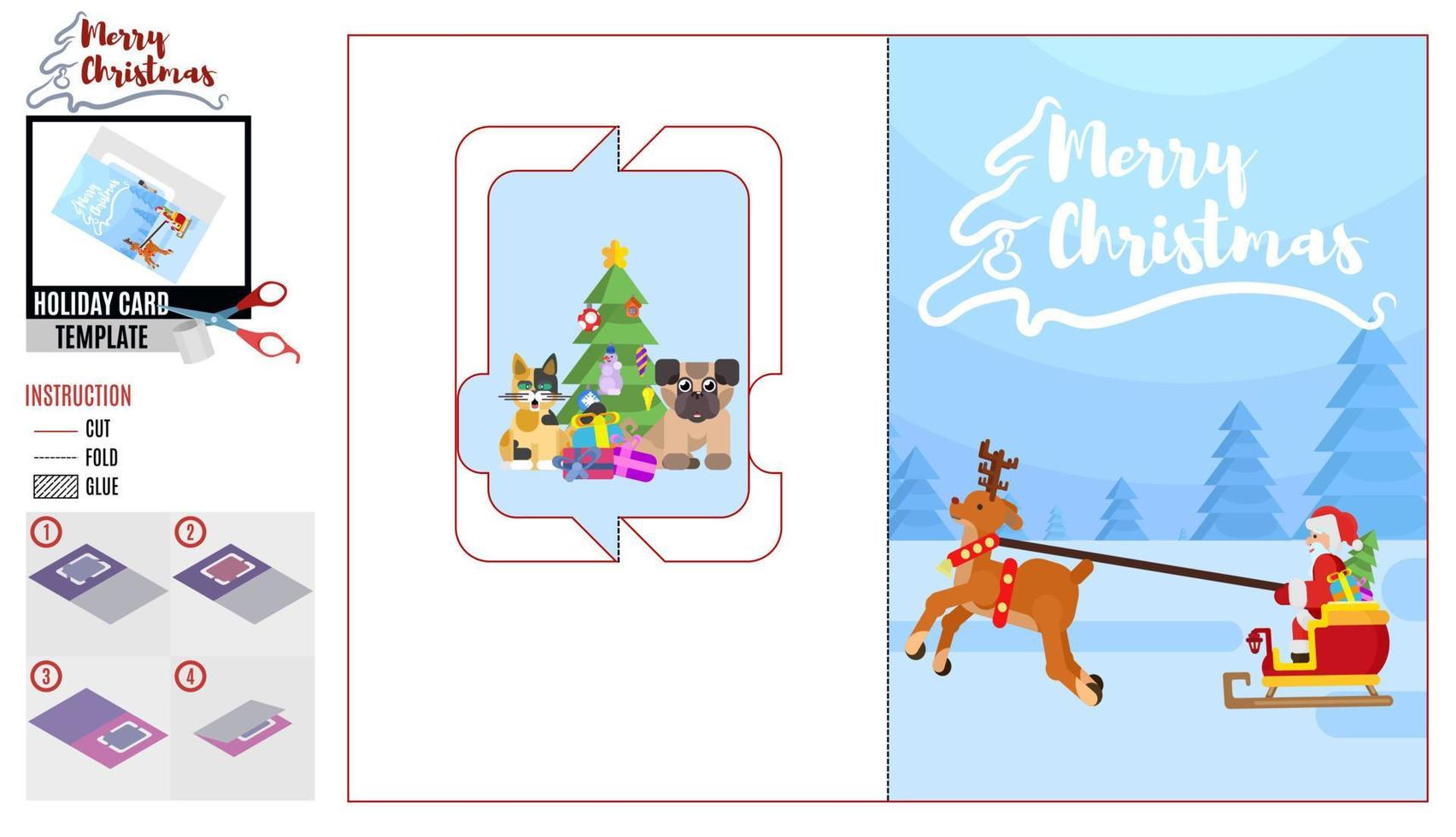 cartão de felicitações feriado natal papai noel e animais vetor