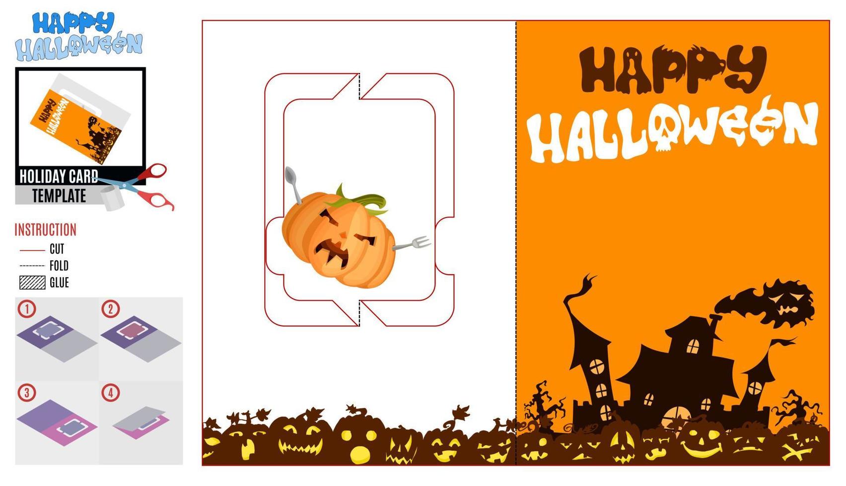 template de cartão postal de halloween. fantasma e abóbora vetor