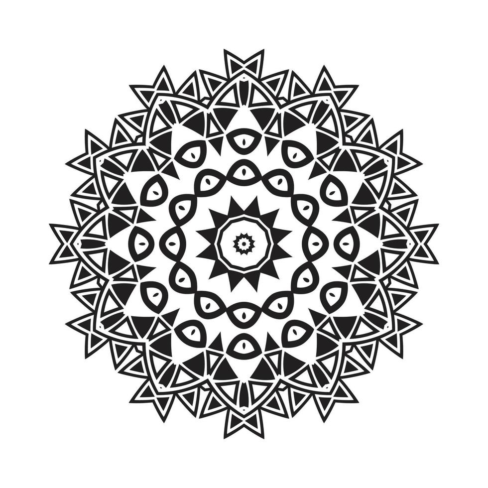 ornamento de mandala de decoração para livro de colorir. vetor de mandala com padrão preto e branco. padrão de mandala de decoração indiana em fundo branco. padrão de mandala preto e branco simples.