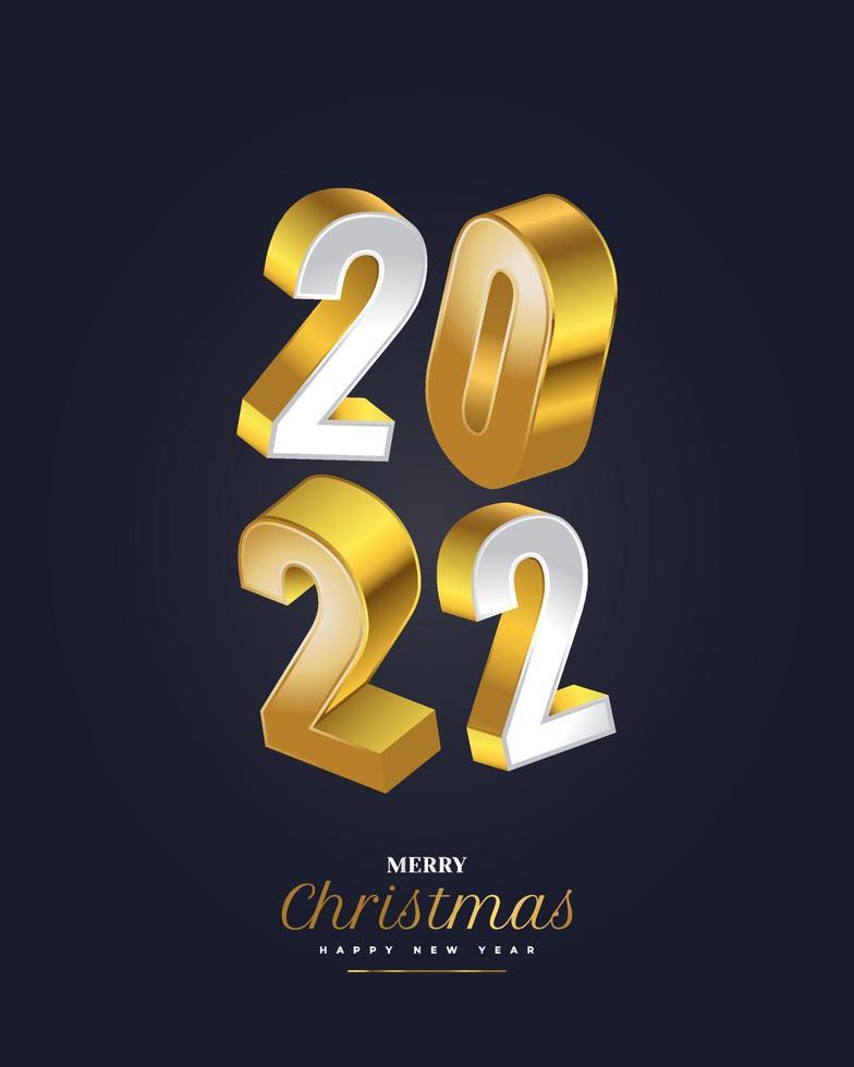 design elegante de banner ou cartaz de ano novo com números 3d de 2022 em gradiente branco e dourado. modelo de design de celebração de ano novo para folheto, cartaz, folheto, cartão, banner ou cartão postal vetor