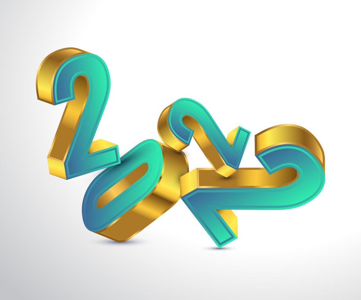 feliz ano novo 2022 banner design com números 3d em gradiente verde e dourado. modelo de design de celebração de ano novo para folheto, cartaz, folheto, cartão, banner ou cartão postal vetor