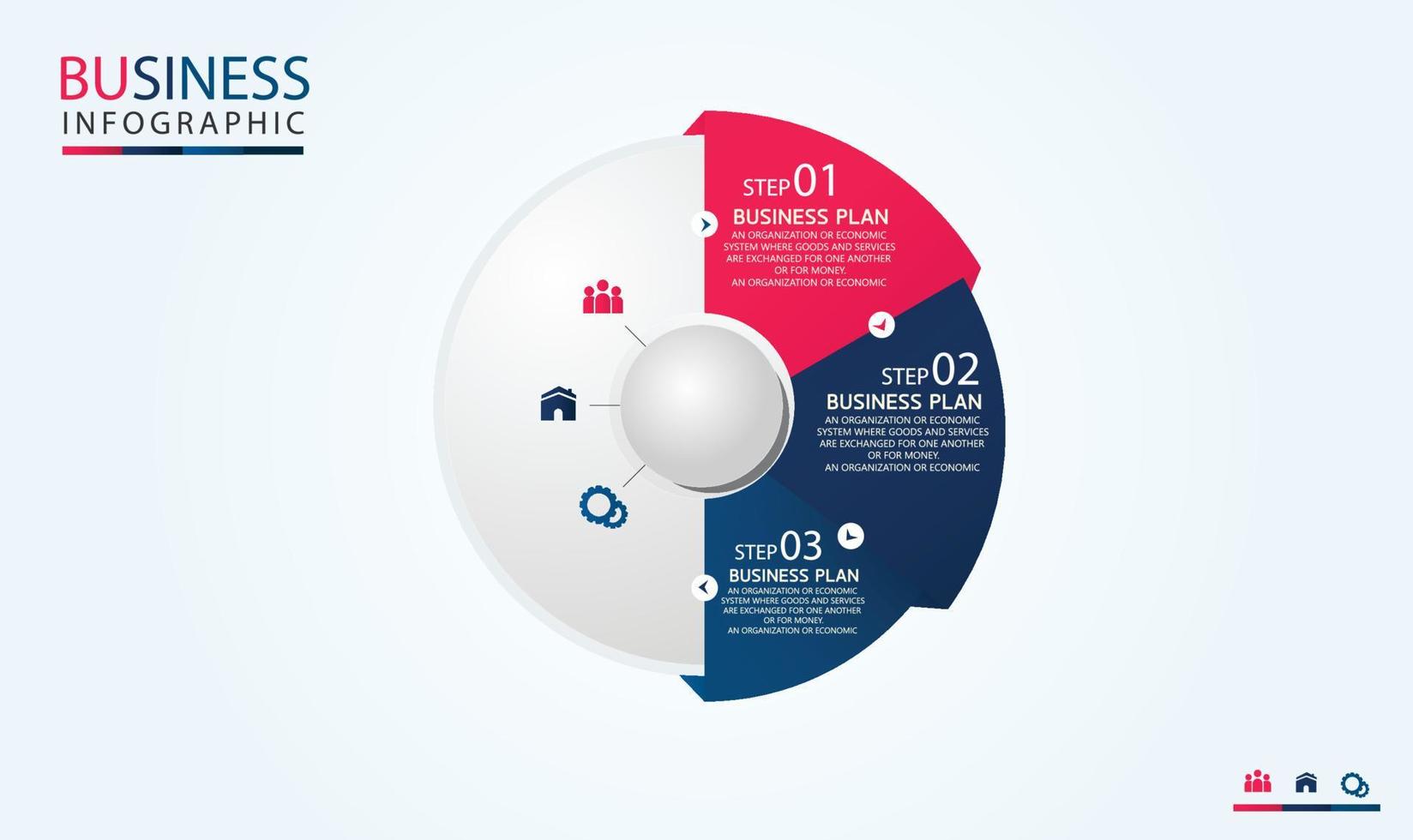 modelo de infográfico de círculo com quatro etapas ou opções. gráfico de processo usado no ensino com um plano de negócios. vetor