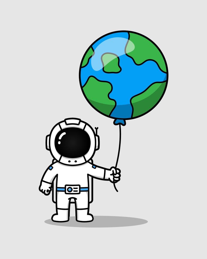 astronauta fofo segurando um balão do planeta Terra vetor