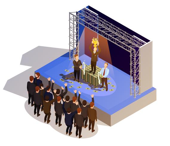 Vencedora do Prêmio de negócios Podium Isometric Isometric Image vetor