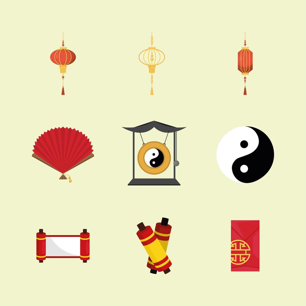 conjunto de ícones chineses vetor