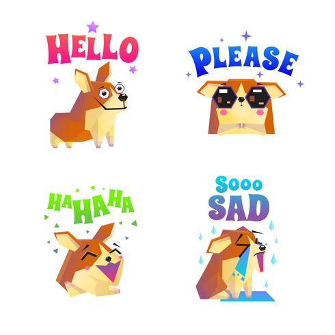 conjunto de emoticon adesivos corgi vetor