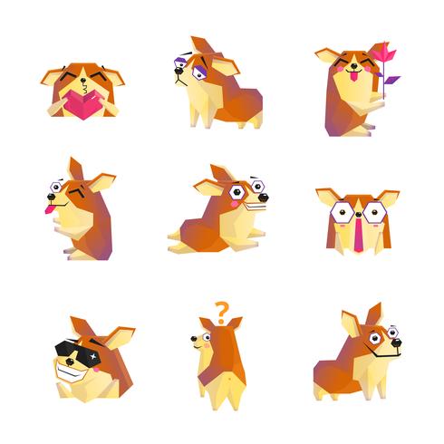 Corgi Dog Cartoon Character Coleção De ícones vetor