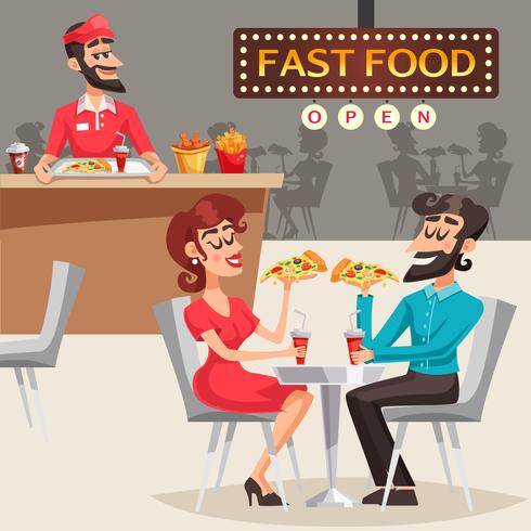 Pessoas na ilustração de restaurante Fast Food vetor