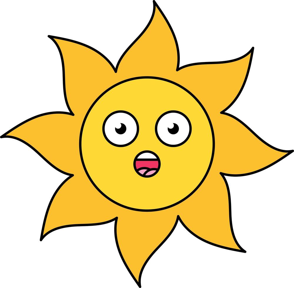 ilustração de contorno de emoji de sol surpreso vetor