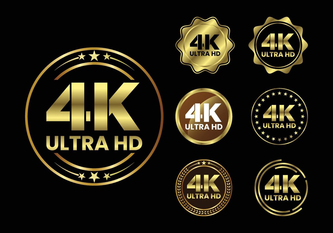 logotipo dourado do ícone de resolução de vídeo ultra hd 4k, tv de alta definição, etiqueta de exibição do monitor de tela de jogo, botão web etiqueta 4k ultra hd. vetor