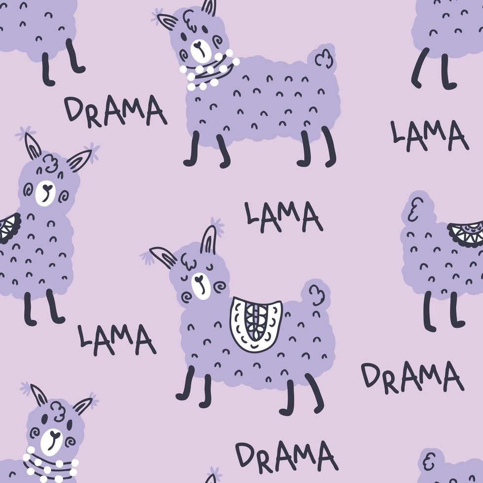 mão desenhada sem costura teste padrão com lamas e lama de drama de texto. vetor