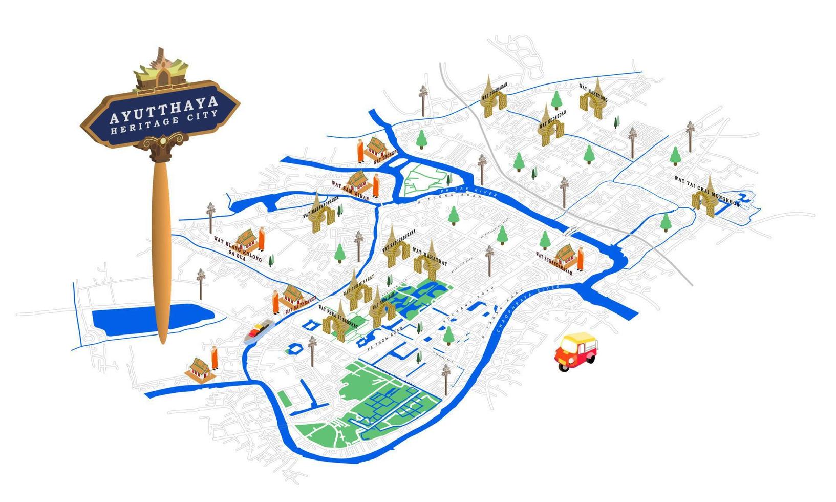 mapa isométrico para turista, patrimônio mundial vetor