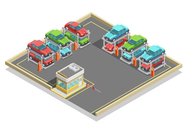 Conceito isométrico de estacionamento automático vetor