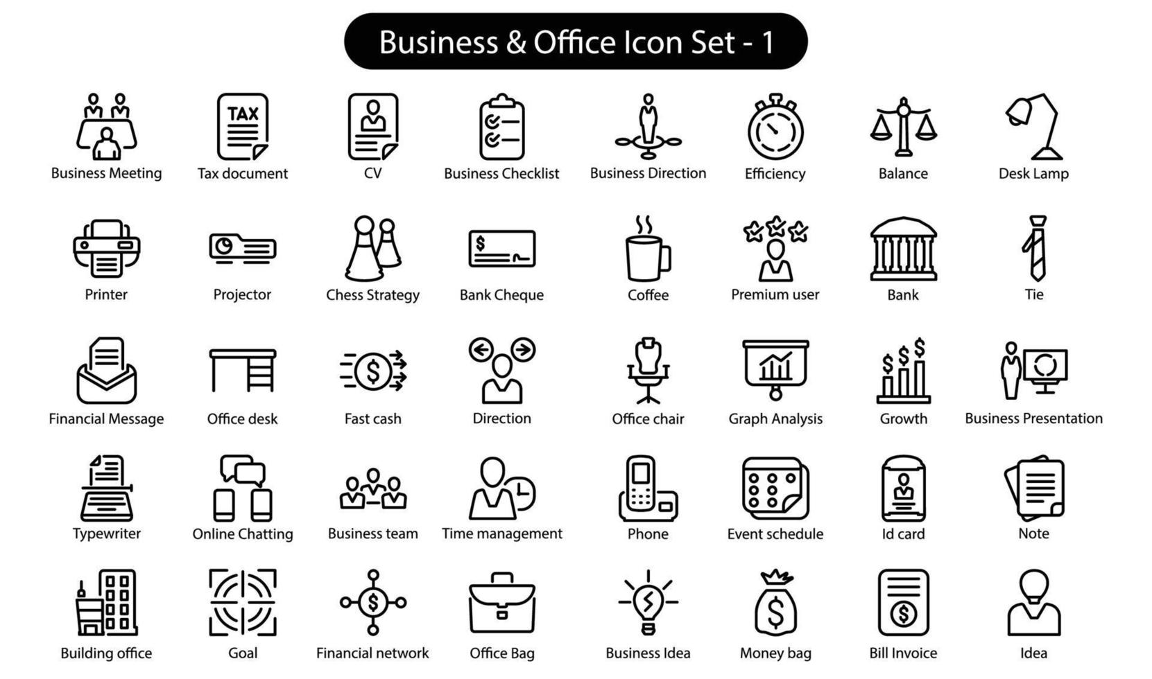 conjunto de ícones de linha de escritório de negócios vetor